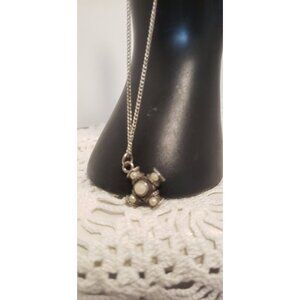 Silver Cross Small 925 Faux Pearl Half Inch Cross Pendant Vintage Jewelry Silver